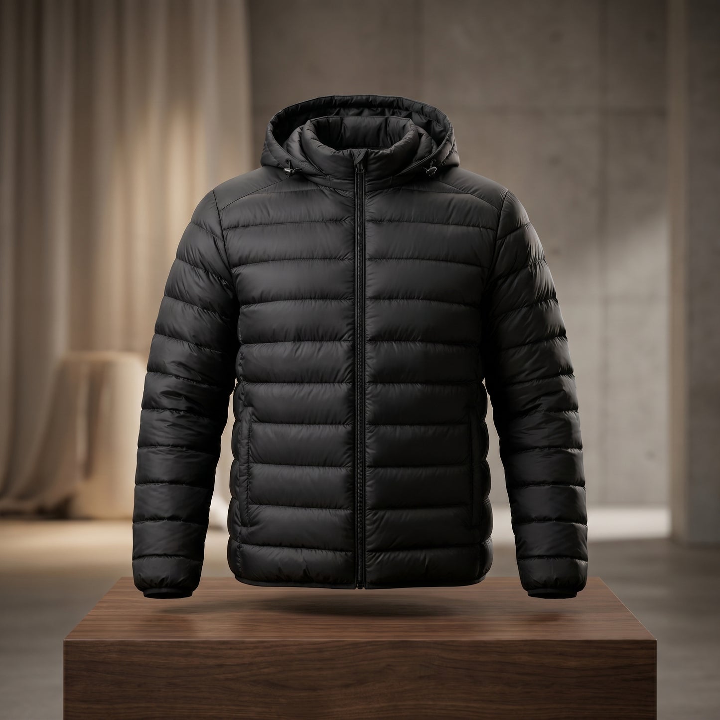 Jaqueta Puffer Masculina Preta com Capuz