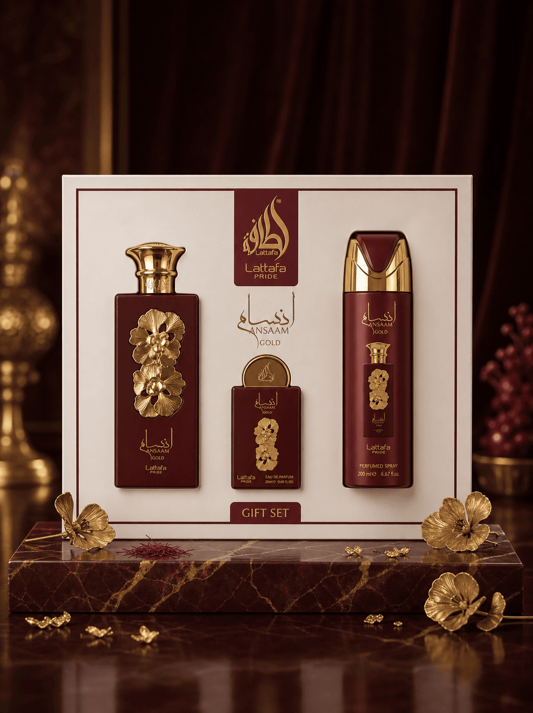 Kit Presente Lattafa Pride Ansaam Gold 3 Peças