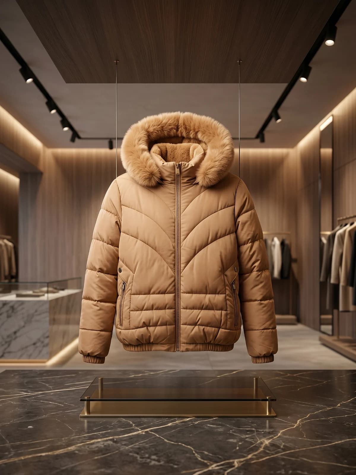 Jaqueta Puffer Feminina com Capuz e Pelúcia