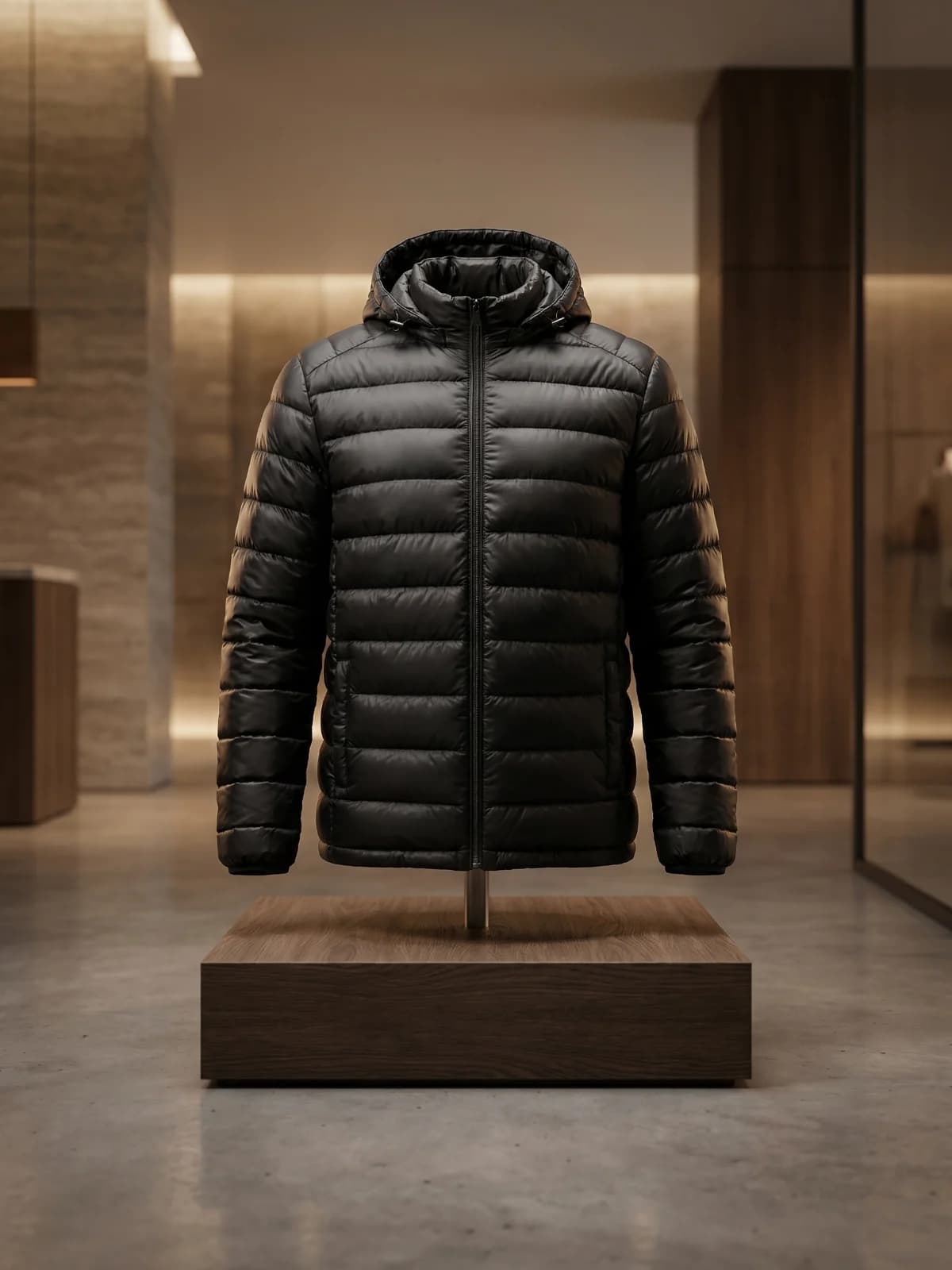 Jaqueta Puffer Masculina Preta com Capuz